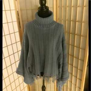 BISOU BISOU - Lt blu/ poncho look turtle neck sweater. ONE SIZE